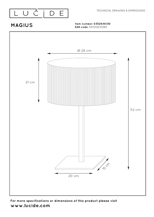 Lucide MAGIUS - Lampe de table - Ø 28 cm - 1xE27 - Naturel - technique